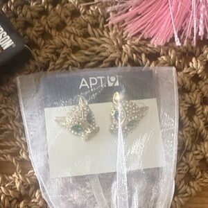 Apt. 9 Silver and Green Panther Earrings